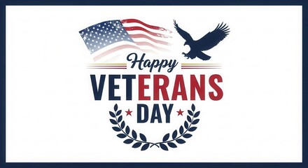 Show your patriotic pride with this Happy Veterans Day celebration graphic featuring the American flag and a majestic eagle, perfect for honoring service