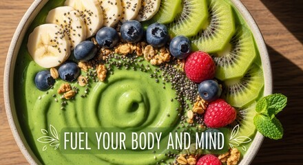 Start your day with a delicious green smoothie bowl, packed with fresh fruits and healthy toppings for a vibrant, energetic boost to your morning routine
