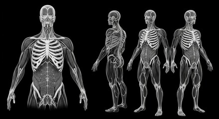 Explore the human anatomy with this detailed, modern illustration of the skeletal and muscular systems ideal for medical education or research projects