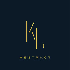 KL Abstract Golden Logo Design. Abstract Golden Symbol Composition on a Dark Navy Blue Background
