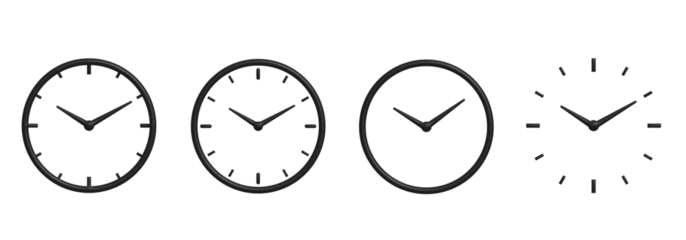 Analog Clock Icon Set on Transparent Background. Design Ideal for Apps, UI/UX, Presentations, Business Graphics, Schedules and Time Management Concepts.