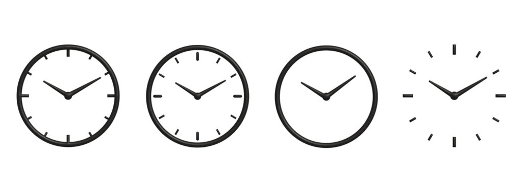 Analog Clock Icon Set on Transparent Background. Design Ideal for Apps, UI/UX, Presentations, Business Graphics, Schedules and Time Management Concepts.