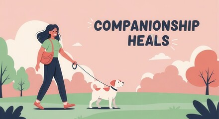 Find joyful healing through companionship with a dog in nature, promoting wellness and a happy lifestyle in a serene outdoor setting on a peaceful walk