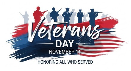 Honoring veterans this November 11th with patriotic American flag design and silhouettes of brave soldiers, a tribute to military service and sacrifice