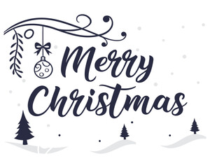 Elegant Merry Christmas Design with Decorative Ornament and Snow Scene for Holiday Greetings and Festive Celebrations