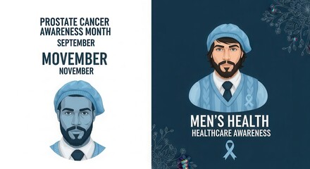 Promote Men's Health Awareness Month with this handsome illustration encouraging support for Prostate Cancer and Movember in a modern, eye-catching design