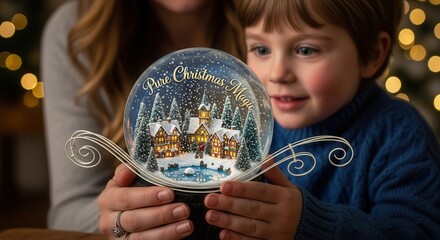 Experience pure Christmas magic with a child gazing at a stunning snow globe, perfect for heartwarming holiday campaigns and magical winter promotions!