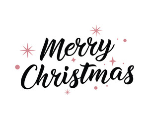 Elegant Merry Christmas Greeting with Sparkling Stars and Calligraphy Font Festive Holiday Season Illustration for Cards Banners and Decorations