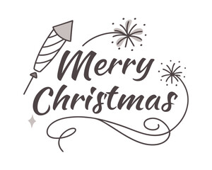 Elegant Merry Christmas Design with Firework and Festive Flourishes Greeting Card Vector Illustration Template