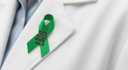 Show your support for mental health awareness with this green ribbon pinned to a doctor's coat, promoting well-being and healthcare reform initiatives