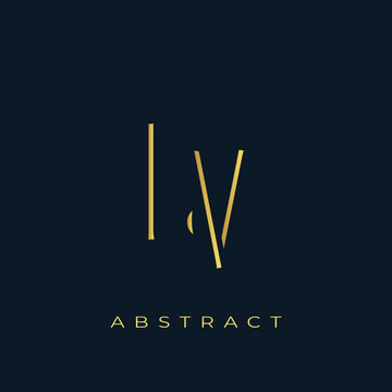 LV Abstract Golden Logo Design. Abstract Golden Symbol Composition on a Dark Navy Blue Background