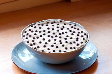 Traditional exotic cupuaçu mousse and cupuaçu cream, with chocolate chips, a sweet dessert from the Brazilian Amazon region.
