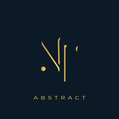 NF Abstract Golden Logo Design. Abstract Golden Symbol Composition on a Dark Navy Blue Background