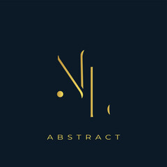 NL Abstract Golden Logo Design. Abstract Golden Symbol Composition on a Dark Navy Blue Background