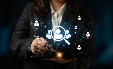 Concept of global talent acquisition and human resources. The process of headhunting and searching for qualified candidates worldwide to build a professional corporate workforce. Fermion