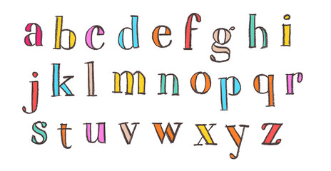 Colorful Lowercase Serif Alphabet Font Crayon Chalk Drawing PNG Transparent