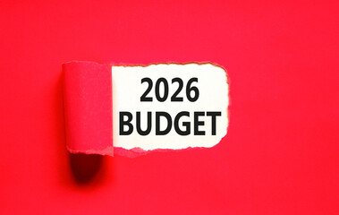 2026 Budget symbol. Concept words 2026 Budget on beautiful white paper. Beautiful red paper background. Business and 2026 budget concept. Copy space.