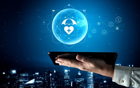 Global healthcare and medical insurance solutions for family protection. Digital technology provides access to health services and insurance worldwide. Motif - Powered by Adobe
