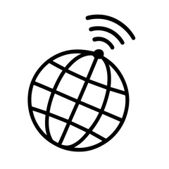 Thin-line globe with Wi-Fi signal icon, slightly angled, transparent PNG, ideal for visuals on global internet coverage, international digital access and network connection.