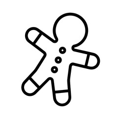 Minimalist Christmas gingerbread man icon, thin slanted line, no shadow, transparent PNG, ideal for festive artwork and seasonal UI elements.