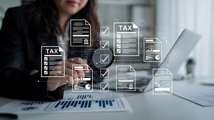 A concept of the tax compliance process. This shows the auditing and verification of various...