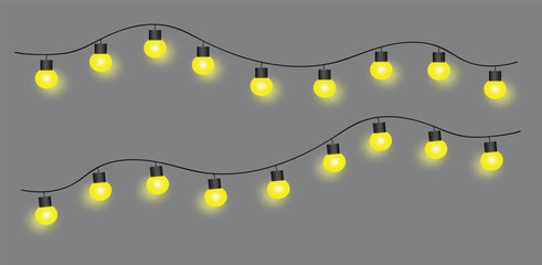 Warm Yellow String Lights on Grey Background – Glowing Festive Decorative Bulbs for Party, Holiday and Celebration Design