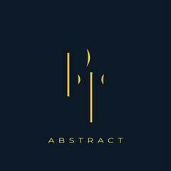 PT Abstract Golden Logo Design. Abstract Golden Symbol Composition on a Dark Navy Blue Background