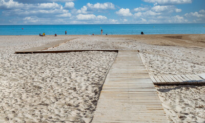 VIEW OF WOODEN ACCESS TO SAN JUAN BEACH, ALICANTE, SPAIN