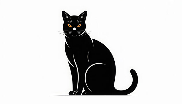 Elegant black cat illustration vector design with glowing eyes isolated on white background