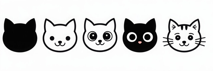Obraz premium Set of cute cat face icons simple line art vector illustration perfect for sticker designs and animal-themed projects