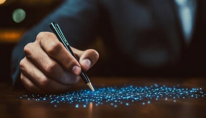 Dedicated businessman analyzing data trends and creating digital strategies for future success.