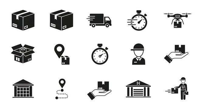 Logistics and Delivery Service Icons Collection Comprehensive Set of Shipping, Tracking, and Warehouse Symbols for Modern Business