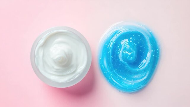 Video A close-up shot of a container filled with creamy substance on a pink surface