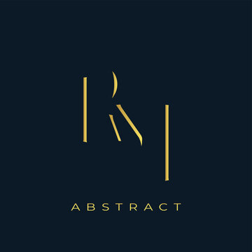 RM Abstract Golden Logo Design. Abstract Golden Symbol Composition on a Dark Navy Blue Background