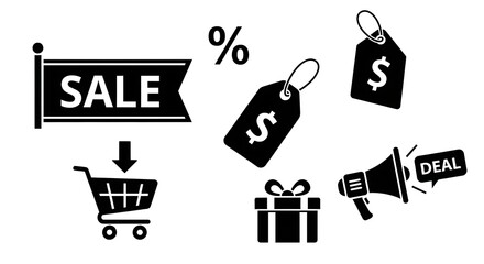 Dynamic E-commerce Sale and Shopping Promotion Vector Icons Collection for Business and Online Retail Marketing