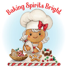 Watercolor hand drawn cute christmas gingerbread characters holding a gingerbread heart