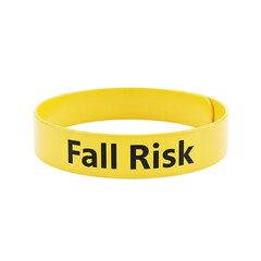 Yellow Fall Risk Wristband with Black Text on Black Background medical patient