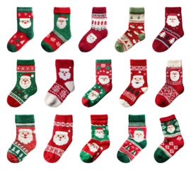 PNG Festive Christmas socks collection, element set on transparent background