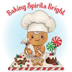 Watercolor hand drawn cute christmas gingerbread characters holding a gingerbread heart