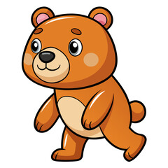 Fototapeta premium Cute cartoon brown bear character walking forward isolated on white background, smiling with round ears and cheeks isolated on white background, Vector, illustration