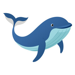 Obraz premium Cute blue whale illustration swimming gracefully isolated on white background, marine life vector art isolated on white background, Vector, illustration