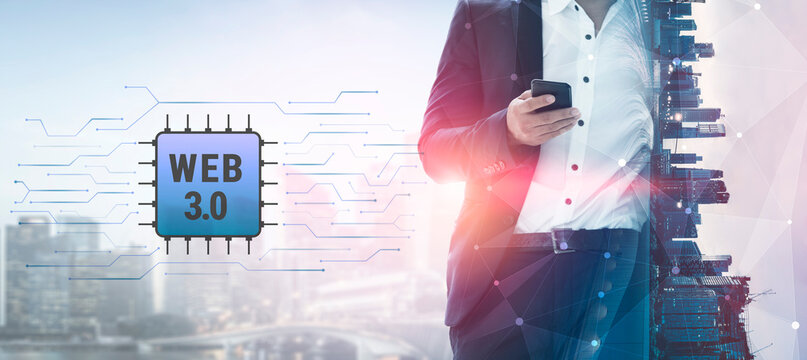 The hardware and processing technology behind Web 3.0. A concept of the computer chip and circuit board infrastructure that powers the new internet. Motif