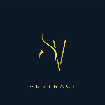 SV Abstract Golden Logo Design. Abstract Golden Symbol Composition on a Dark Navy Blue Background
