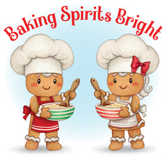 Watercolor hand drawn cute christmas gingerbread characters holding a gingerbread heart