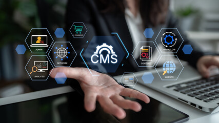 Concept of a Content Management System (CMS). A platform for website administration, digital...