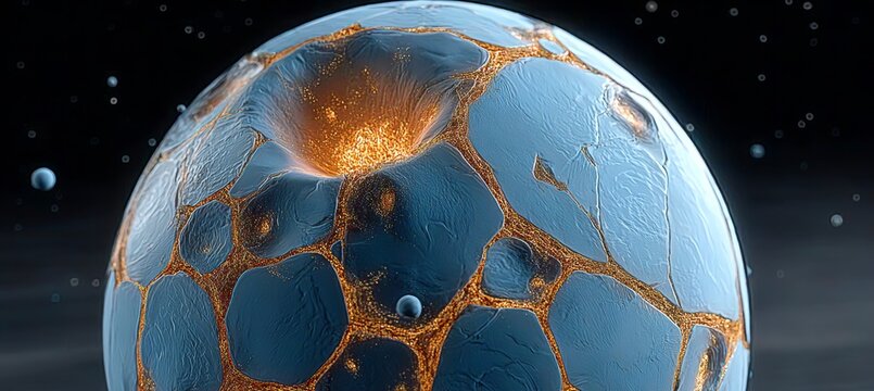 Otherworldly Orb with Luminous Fissures and Cracked Surface, A Unique Cosmic Planet Render