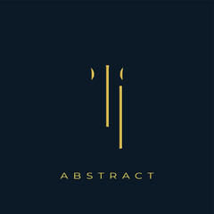 TI Abstract Golden Logo Design. Abstract Golden Symbol Composition on a Dark Navy Blue Background