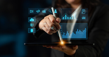 Data flow from database and cloud to processing and analytics dashboards, representing data analysis, automation, insight generation, and digital intelligence Latch