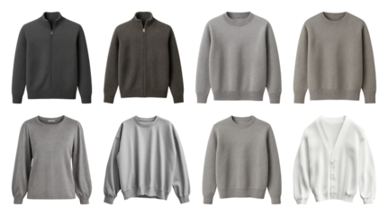 PNG Variety of cozy sweaters, element set on transparent background