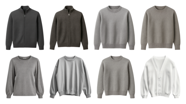 PNG Variety of cozy sweaters, element set on transparent background